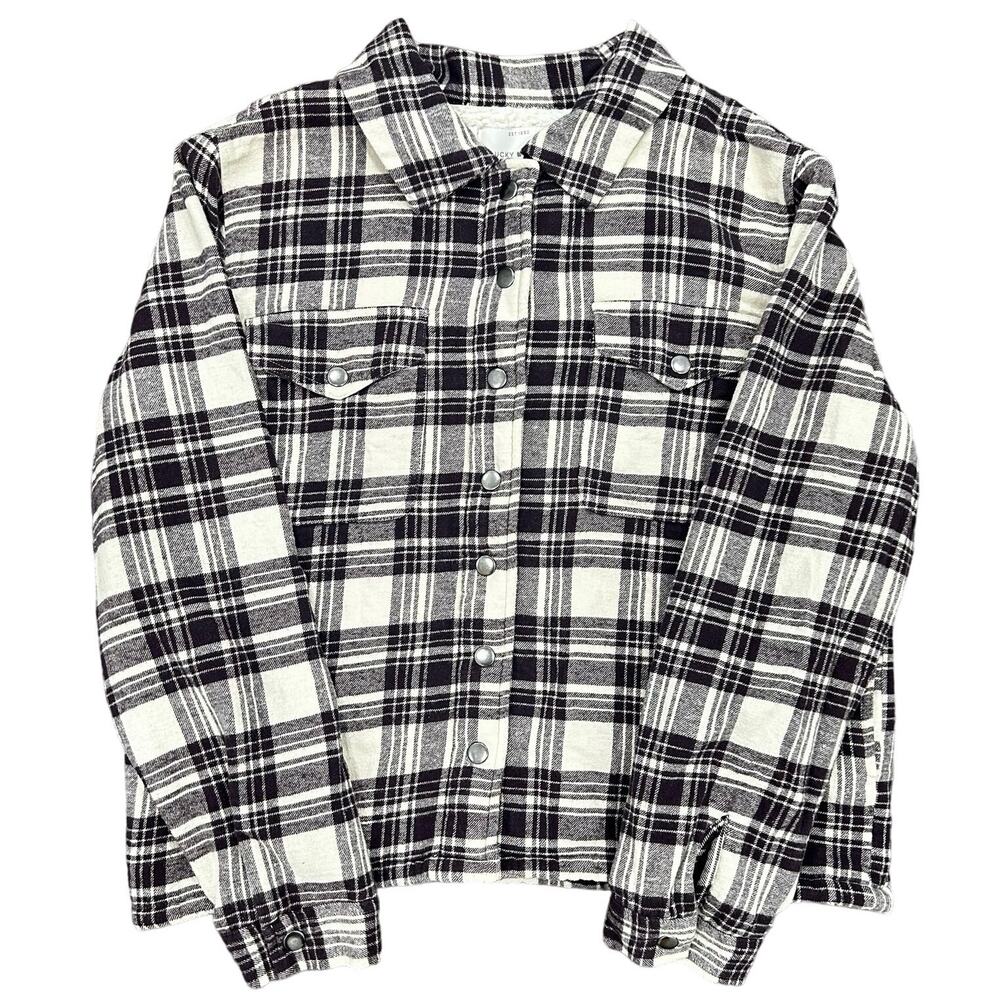 Lucky Brand Long Sleeve Snap Front Plaid Sherpa Lined Flannel Shacket Size M